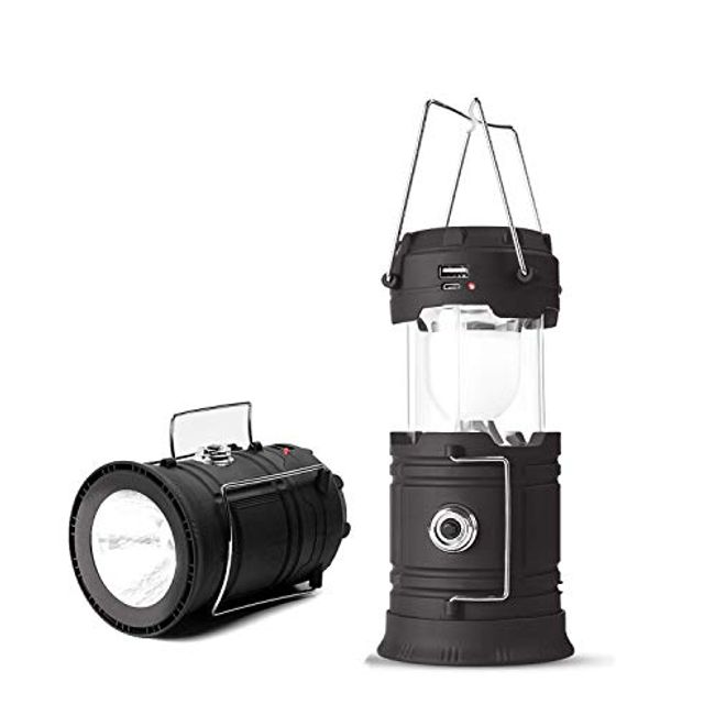 LED Camping Lantern, 2 Pack Super Bright Portable Survival Lanterns, Solar and Rechargeable Lantern Flashlight Collapsible, Must Have During Hurricane