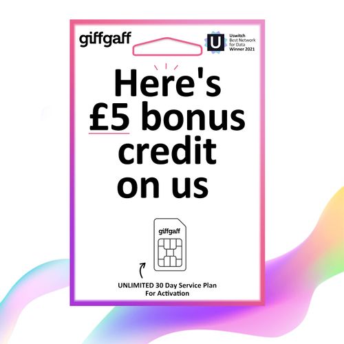 Giffgaff Sim Cards Pay As You Go Cell Phone Unlimited Call Text Data Sim Card-fit all Devices-2G 3G 4G-No cntract 5 Bonus Credit Added When You Topup £10 First Time