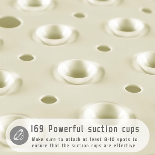 Yimobra Shower Stall Mat Non Slip, 21x21 Inch, Soft Square Bath Mat for Shower with Suction Cups and Drain Holes, Stall Floor Mats for Bathroom, Machine Washable, Bathroom Accessories, Beige
