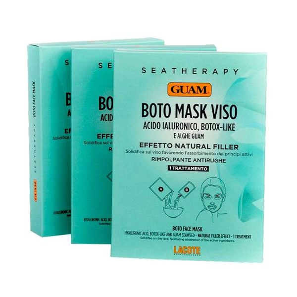 Guam Boto Mask Viso Acido Ialuronico Botox-Like E Alghe Guam Effetto Natural Filler Rimpolpante Antirughe Confezione Da 3 Trattamenti