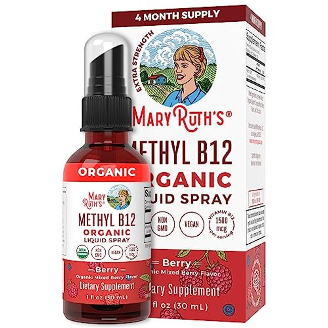 Vitamin B12 Spray | USDA Organic Vitamin B12 Liquid Supplement for Nerve Function, Energy Support | Vegan | Non-GMO | Gluten Free | 1 Fl Oz