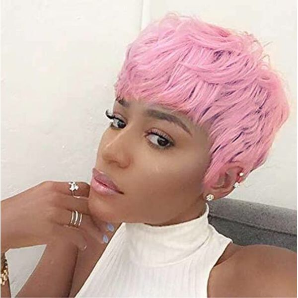 WOCWIG Short Pink Hairstyles Synthetic Wigs For Women Short Pixie Cuts Wigs For Black Women Pink Bowl Cut Wig For Women Short Straight Black Ladies Wigs Short Hairstyles Wigs For Women (W003pink)