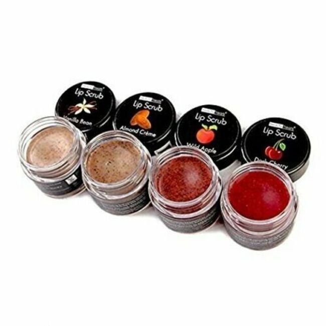 4pc BeautyTreats Lip Scrub with Almond Creme Wild Apple,Vanilla Bean,Dark Cherry