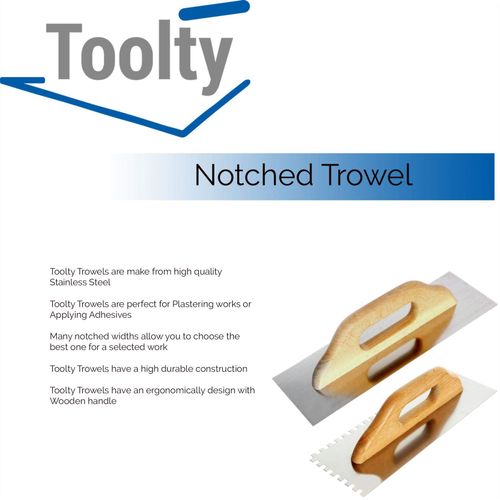 Toolty Professional Stainless Steel Square Notched Trowel, Tiling Trowel, Plastering Trowel -580mm, 4x4mm - for Adhesive mortars - Wooden Handle, Tile, Tiling, Adhesive, DIY - TLTY-5704