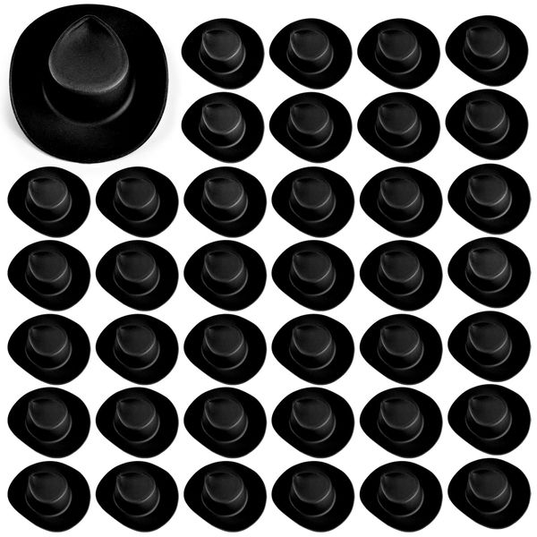 40 Pieces Plastic Mini Western Cowboy Hats Cowgirl Hats, Miniature Cute Toy Doll Hats Doll Dress Up Party Accessories for Dollhouse Decor (Black)