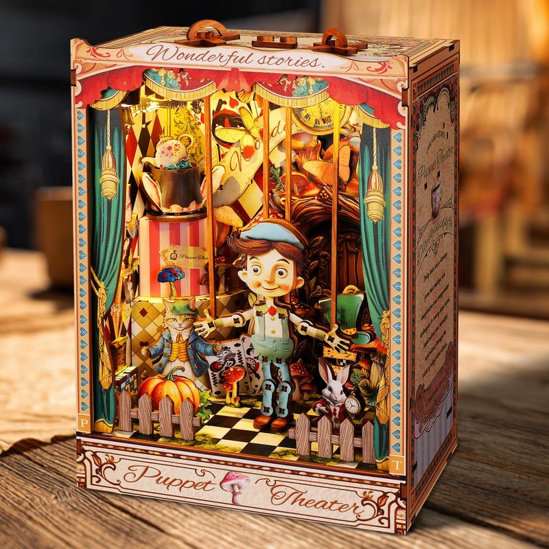 FUNPOLA LED 3D Wood Puzzle Puppet Theater Book Nook Kit - Interactive ...