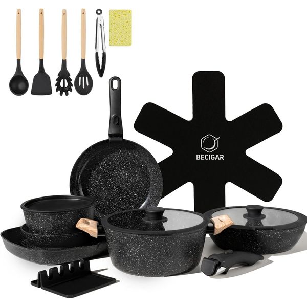 23PCS Ceramic Nonstick Cookware Set, Nonstick Detachable Handle Ceramic Cookware