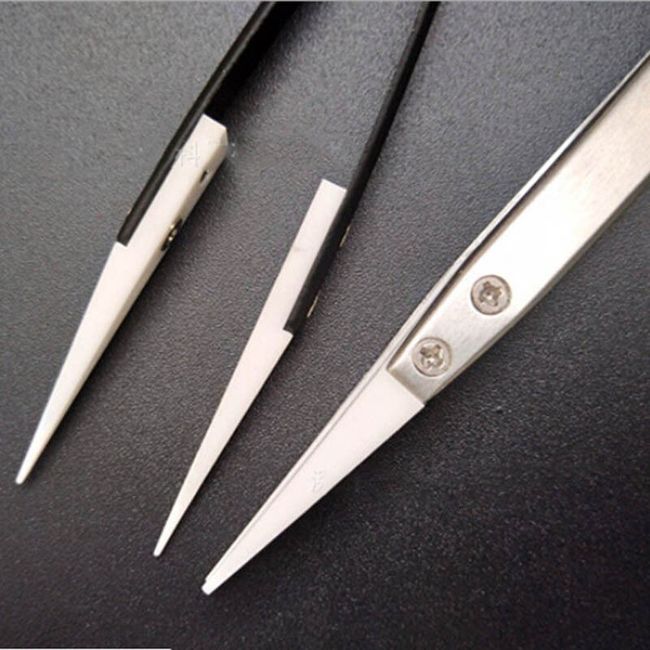 Straight Aimed Ceramic Tweezers for Electronics Soldering with