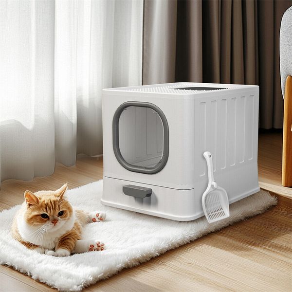 Foldable Cat Litter Box with Lid Drawered Litter Enclosure Box Easy to Assemble