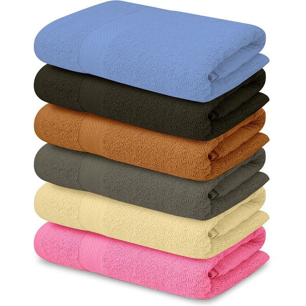 QUBA LINEN 100% Cotton Bath Towels-27x54inch - 6 Pack Shower Towels - Light Weight, Ultra Absorbent Towels for Bathroom (Multi Color)