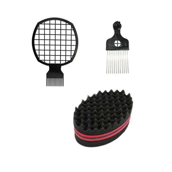 Twist Hair Sponge Set, Twist Hair Sponge Brush Metal Hair Pick Comb Hair Twister Tool for Afro Women Men Black (Type A)