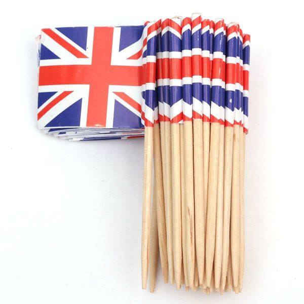 SHATCHI Union Jack Toothpicks British Sandwich Flags Food Cupcake Cocktail Sticks Picks Tableware King's Coronation Party Supplies Pub BBQ Royal Event Décor, 50pcs