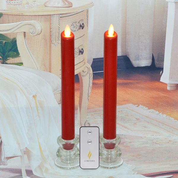 Luminara Flickering Led Taper/Dinner Candle with Glass Holders for Home Set of 2