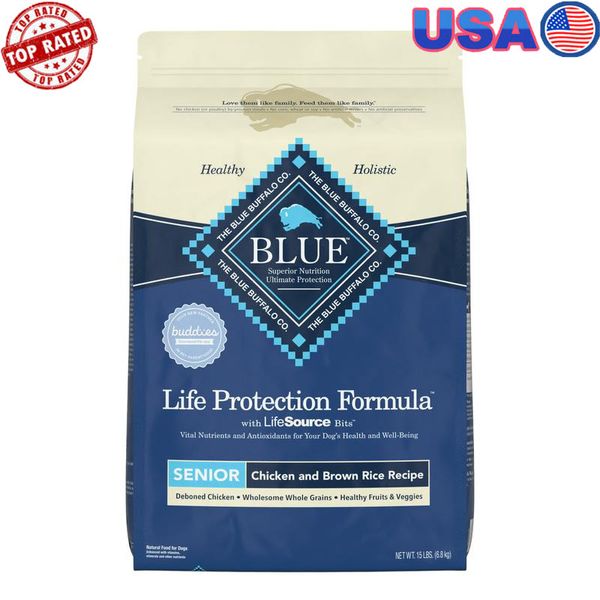 Senior Dog Food Chicken Brown Rice Glucosamine Joint Health Antioxidants 15lbs