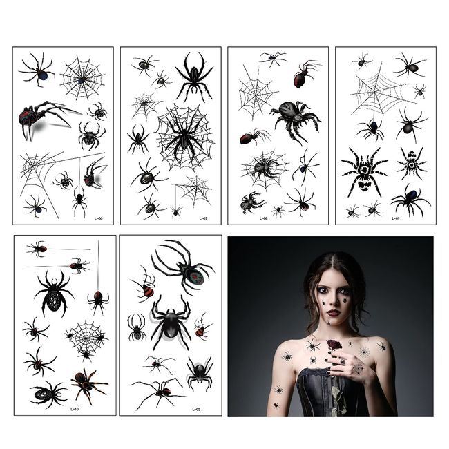 DOKEI Spider Temporary Tattoo, 100 pcs Halloween Spider Tattoos Kids Spider Webs Face Tattoos Stickers for Halloween Bachelorette Carnival Cosplay Costume Makeup Party