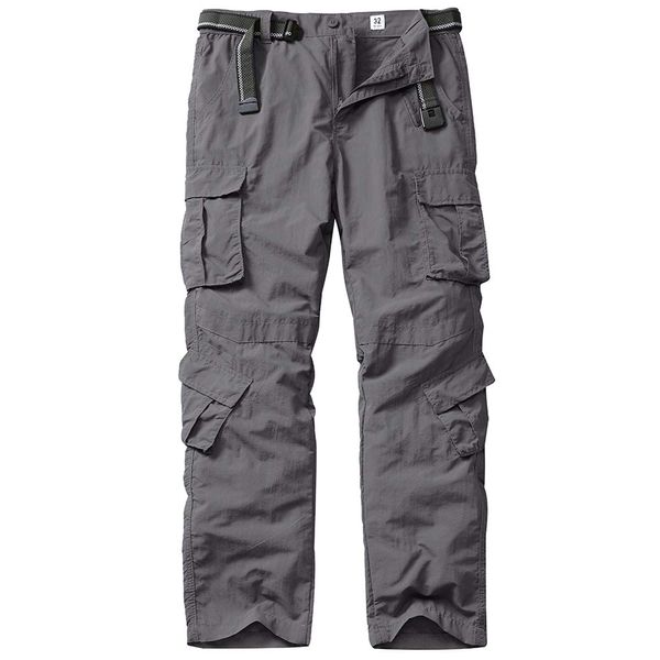 linlon Men's Outdoor Casual Quick Drying Lightweight Hiking Cargo Pants with 8 Pockets,Grey,32