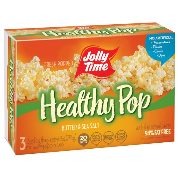 Jolly Time Healthy Pop Butter 94% Fat Free Weight Watchers Microwave Popcorn, 3-Count Boxes (Pack of 12)