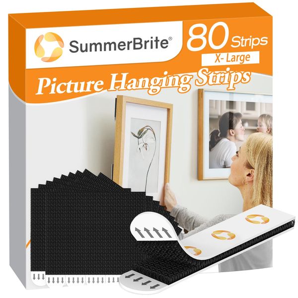 Picture Hanging Strips, Damage Free Hanging Picture Hangers, Picture Hanging Kit, Picture Hanging Hooks Without Nails, Adhesive Tape Wall Strips for Christmas Decor, Black 40 Large Pairs(80 Strips)…