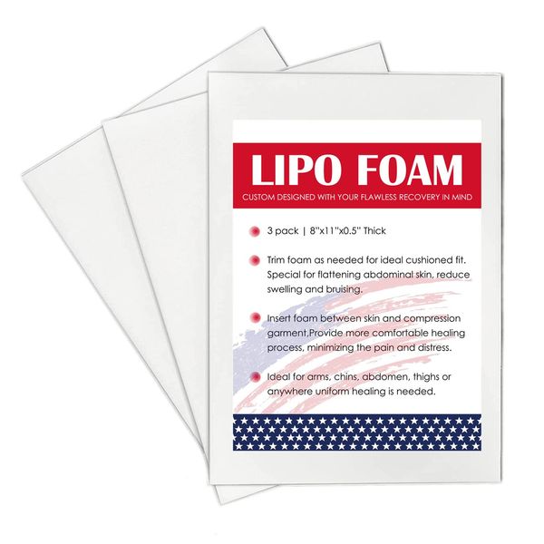 3 Pack Lipo Foam Pads - Post Surgery Ab Board Liposuction Surgery Flattening Abdominal Compression Lipo Foam Sheets 8" x 11"