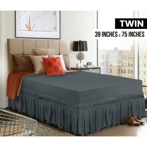 Utopia Bedding Twin Elastic Bed Ruffle - Easy Wrap Around Ruffle - Microfiber Bed Skirt with Adjustable Elastic Belt 16 Inch Tailored Drop - Hotel Quality Bedskirt, Fade Resistant (Twin, Grey)