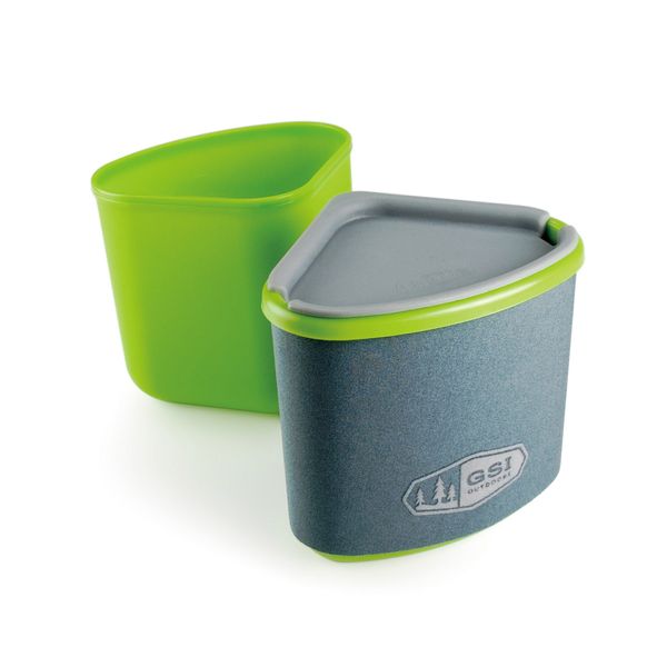 GSI Outdoors Gourmet Nesting Mug + Bowl, Green with Insulated Sleeve for Camping, Travel & Picnics