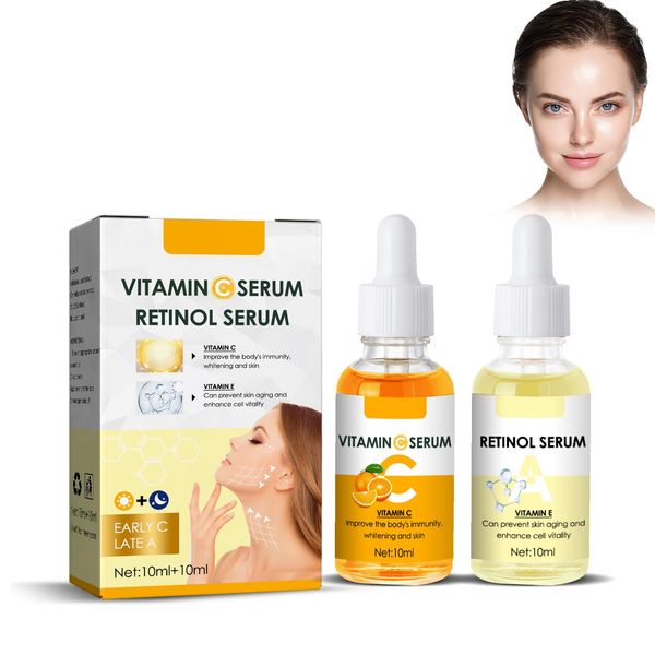 Day-Night Anti Aging Vitamin C Serum Retinol Serum, Vitamin C Serum Mit HyaluronsäUre Anti-Aging Dunkle Flecken Anti Falten Serum, Vitamin C Gesichtsserum Gegen Dunkle Flecken Und MüDe Haut