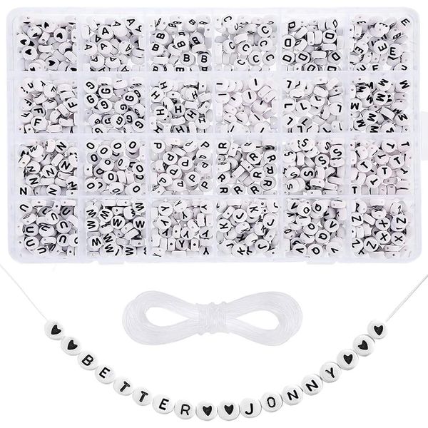 Alphabet Beads BetterJonny Approx 1200pcs A-Z Letter Beads 7x4mm with 1 Roll of Elastic String Acrylic Letter Beads Kit Handmade Accessories DIY Bracelet Making ..