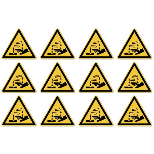 Warning of corrosive substances: W023 - DIN EN ISO 7010 / ASR A1.3 - sticker: 2.5 cm, pack of 12