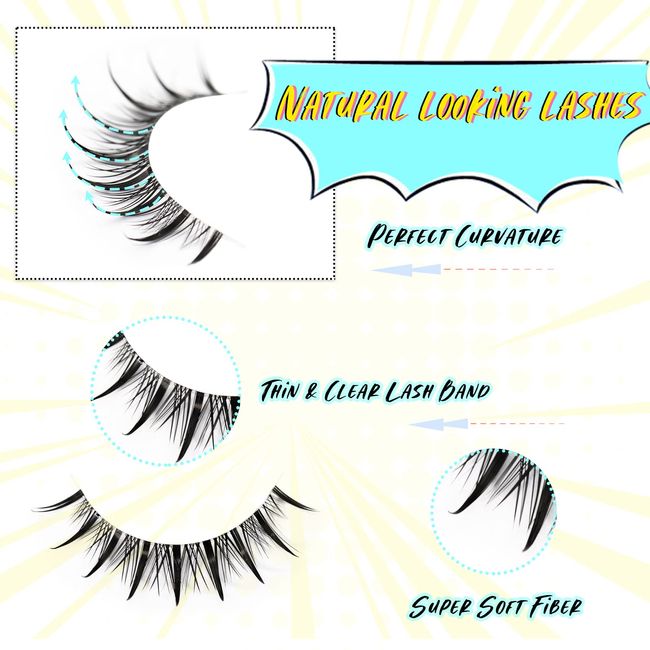 Anime Lashes With Clear Band Korean Lashes Natural Look 13mm Korean  Eyelashes Wispy Anime Eyelashes 10 Pairs False Lashes Japanese Korean  Natural