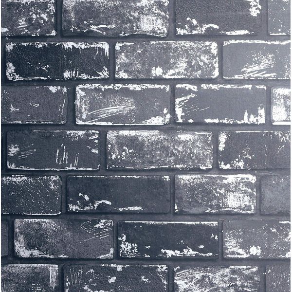 3D Effect Metallic Brick Wallpaper Black Silver Grey Stone Industrial from YöL