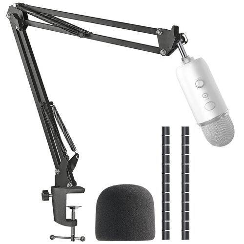 Yeti Mic Boom Arm Stand with Pop Filter, Compatible with Blue Yeti, Blue Yeti Pro USB Microphone with Cable Sleeve by SUNMON