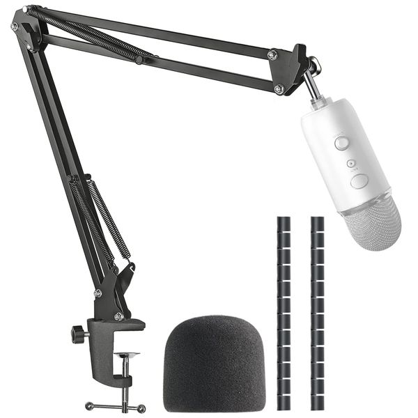 Yeti Mic Boom Arm Stand with Pop Filter, Compatible with Blue Yeti, Blue Yeti Pro USB Microphone with Cable Sleeve by SUNMON