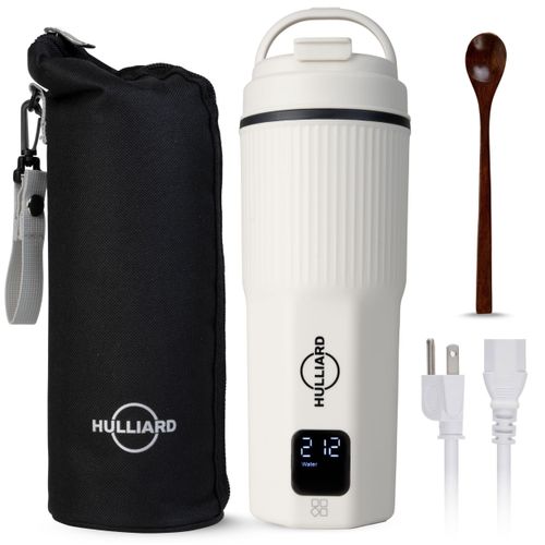 HULLIARD Travel Electric Kettle - 316 Stainless Steel, Portable Tea Kettle & Water Heater, 450ml Portable Water Boiler, 6 Temperature Settings, Auto Shut-Off, Universal Voltage (100-240V)