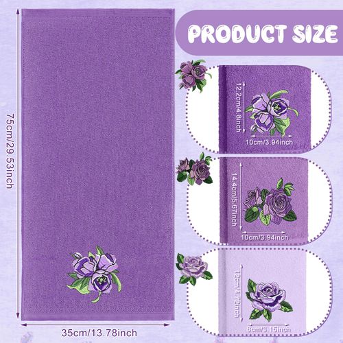 FuWeave 3 Pcs Purple Rose Hand Towels Lavender Purple Bathroom Decor Embroidered Floral Farmhouse Decorative Towels for Bathroom Kitchen Decor, 100% Cotton, 13. 3 x 29. 5''