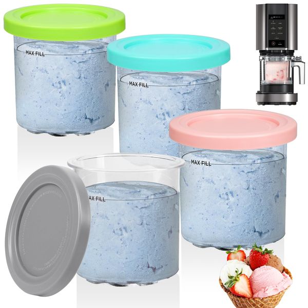 BYKITCHEN Creami Behälter for Ninja Creamy Eismaschine NC300EU, 4 Stück Eisbehälter für Speiseeis, Eismaschine Zubehör Kompatibel mit Ninja Creami Ice Maker NC299EU NC300EU NC301EU