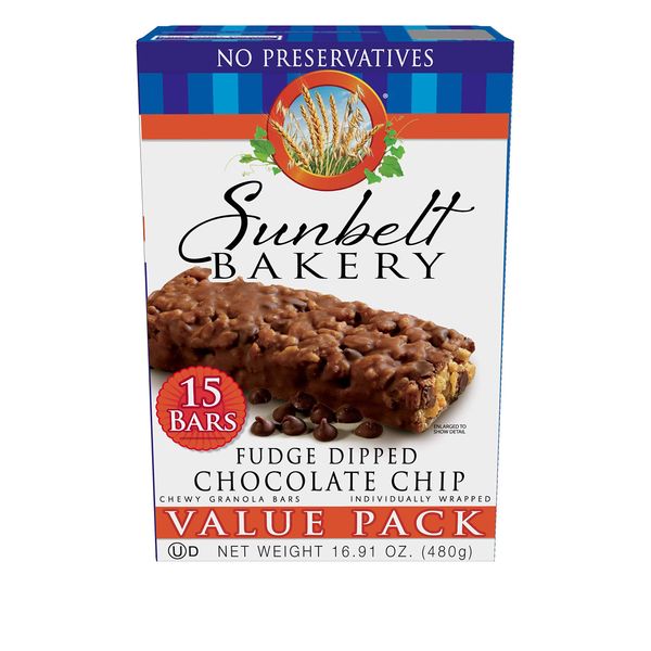 Sunbelt Bakery Fudge Dipped Chocolate Chip Chewy Granola Bars, 30-1.1 OZ Bars (2 Boxes)