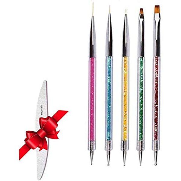 5 Pcs Nail Art Point Drill Drawing Brush Pen Manicure Care Tool Nail Brushes Nail Art Liner Brush Acrylic UV Gel 3D Glitter Liner Nail Polish Pen Sets Nail Dotting Tools Set for DIY Nail Art Designs