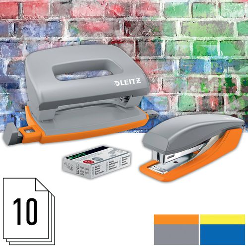 Leitz Mini Stapler & Hole Punch Set, Staple or Punch up to 10 sheets, Includes Staples, Urban Chic Range, Grey, 55996088