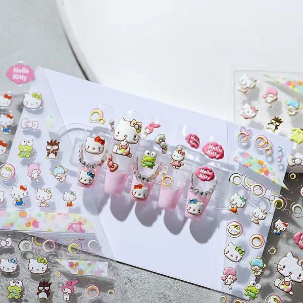 Dedyel New 5D Embossed Cute Cartoon Nail Art Sticker Decals Cat Self Adhesive Nail Art Stickers Anime Kawaii Cute Cartoon Design Nail Art Stickers for DIY Nail Art Decorations for Girls Kids Women Manicure Decoration(3 Sheets)