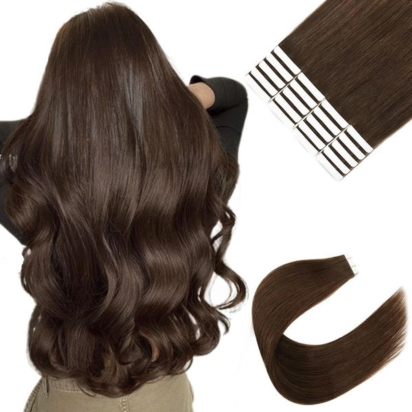 Sixstarhair Invisible Tape Extensions Echthaar Remy Hair Extensions 20pcs 50g 40cm Mittelbraun Kurz #3 Tape In Haarverlangerung