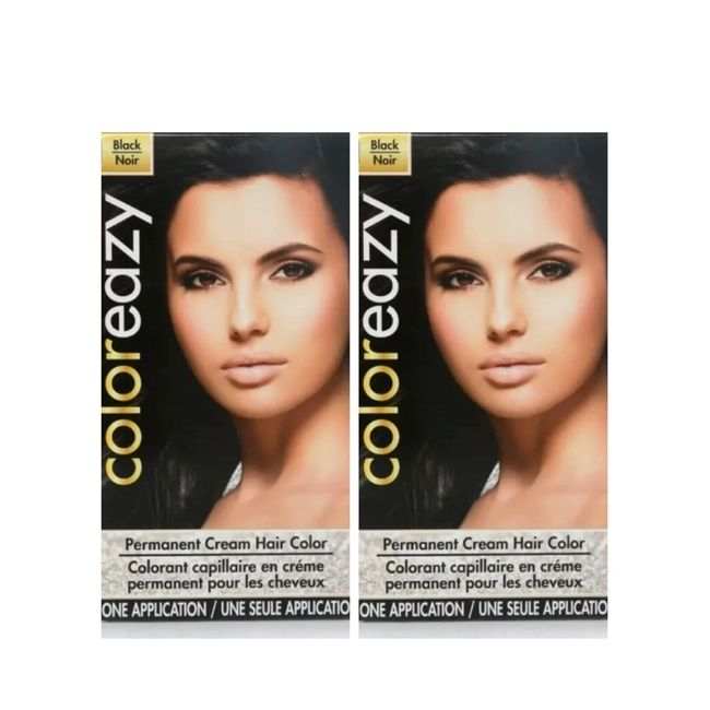 2 Pack Coloreazy Permanent Cream Hair Color One Application #1 Black Noir