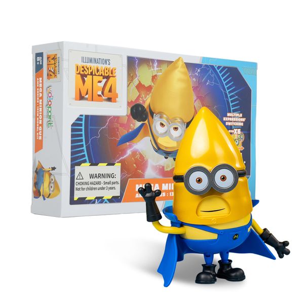 Minions Despicable Me 4 Toy, 5.1" Mega Gas Action Figure, 6 Interchangeable Facial Expressions and Rotatable Head Minion Model Kit, Gifts for Kids 8+ (Minion Gus)