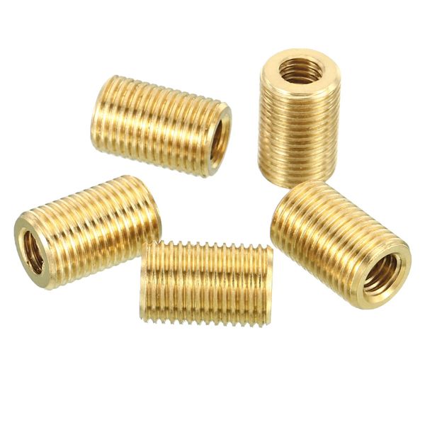 PATIKIL M10 to M6 Fine Thread Adapter Reducer Thread Reducing Nuts Insert, 5 Pack 15mm Threaded Hollow Tube Adapter Brass Coupler Connector Pipe Fitting