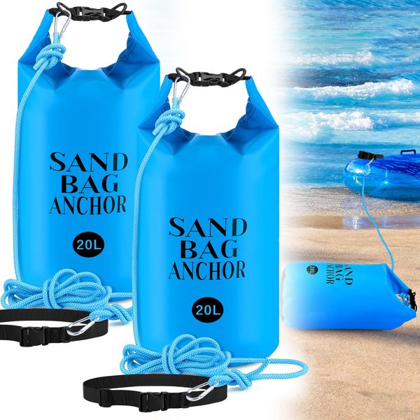 ShinyRelief 2 Pack 20l Sand Bag Anchors for Pool Floats Rafts Ocean Shallow Water Pool Chair Beach Inflatables, Waterproof Dry Bag for Water Sports, Camping, Hiking(Blue)