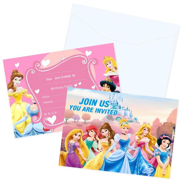 APDDHJ Princess Party Invites Kids Childrens Birthday Party Invitations with Envelopes Princess Party Invitations Birthday Cards Birthday Invitations(12 Invites & Envelopes)