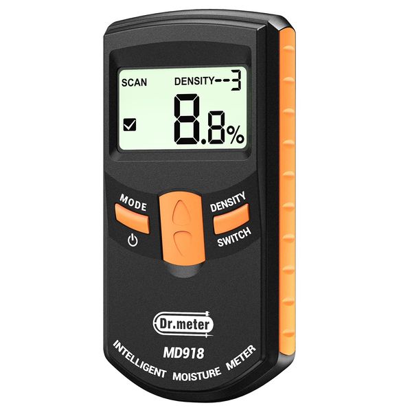 Dr.meter Pinless Wood Moisture Meter, Upgraded Version Inductive Pinless Tools Intelligent Moisture Meter Digital Moisture Meter for Wood (Range 4% - 80% RH; Accuracy: 0.5%), MD918