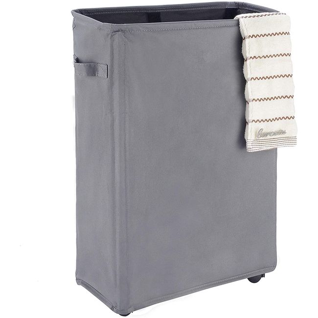 Caroeas 45L Slim Laundry Hamper, Slim Laundry Hamper, Laundry Hamper, Foldable, with Wheels, Water Repellent, Handle Included, Elongated Laundry Basket, Convenient Storage