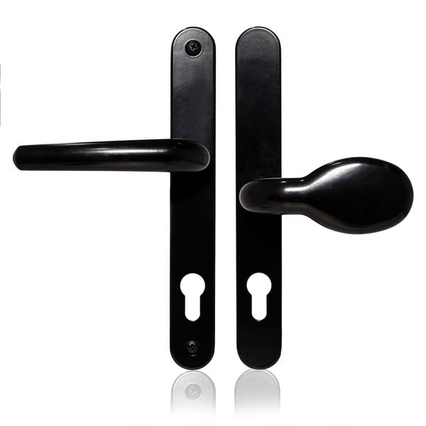 XFORT Uros Matt Black Door Handle, (PZ 62/92mm, Screw Hole Distance 211mm, 243mm Overall) Aluminium Offset Lever/Pad, UPVC Door Handle