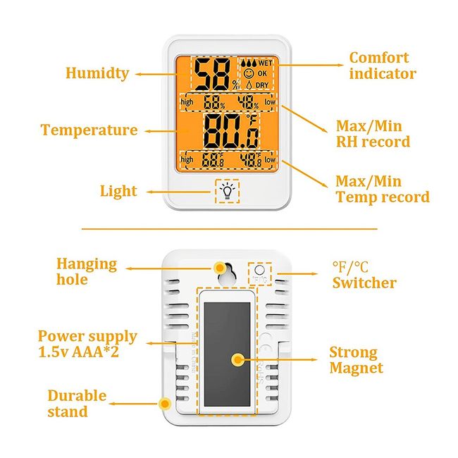 Indoor Outdoor Thermometer Wall Thermometer Humidity Meter Vertical  Thermometer and Hygrometer Wireless Temperature Humidity Gauge Meter with