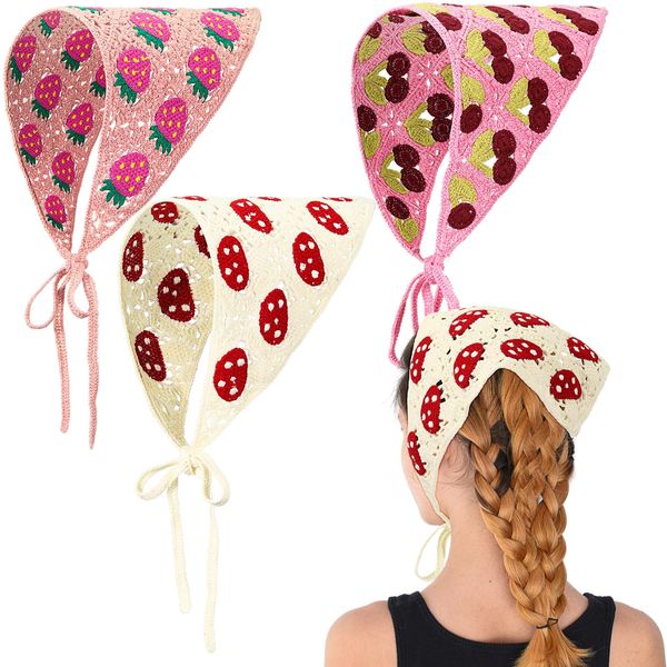 Coume 3 Pcs Crochet Hair Bandana Hair Scarf Knotted Headscarf Crochet Bandana Knitted Scarves Head Kerchief for Women Girls